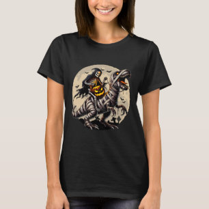 Camiseta Múmia de Esqueleto Montando Dinossauro T Rex Abóbo