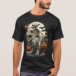 Camiseta Múmia de Esqueleto Montando Dinossauro T Rex Crian