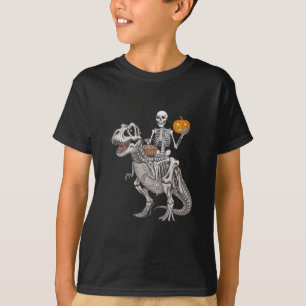Camiseta Múmia de Esqueleto Montando Dinossauro T rex Hallo