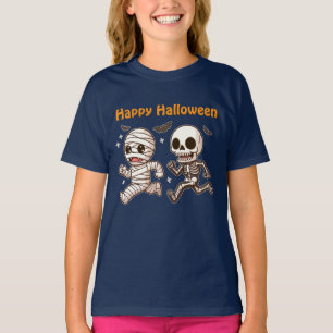 Camiseta Múmia e esqueleto em execução - Bonito Halloween D