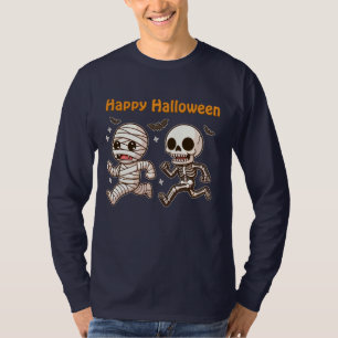 Camiseta Múmia e esqueleto em execução - Bonito Halloween D