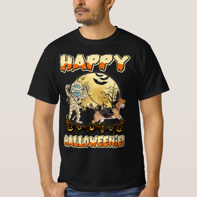Camiseta múmias beagle cão feliz lua de halloween (Frente)