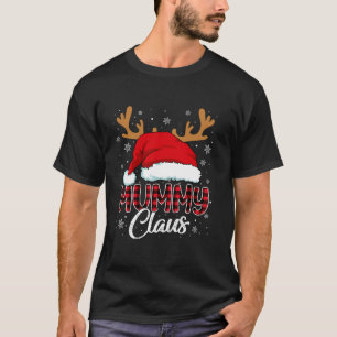 Camiseta Mummy Claus Santa Hat Reindeer Xadrez Vermelha Com