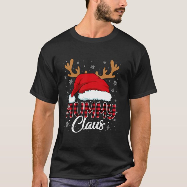 Camiseta Mummy Claus Santa Hat Reindeer Xadrez Vermelha Com (Frente)
