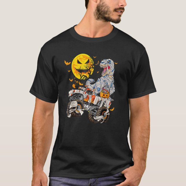 Camiseta Mummy Dinossaur E Monster Truck Halloween Pumpki (Frente)