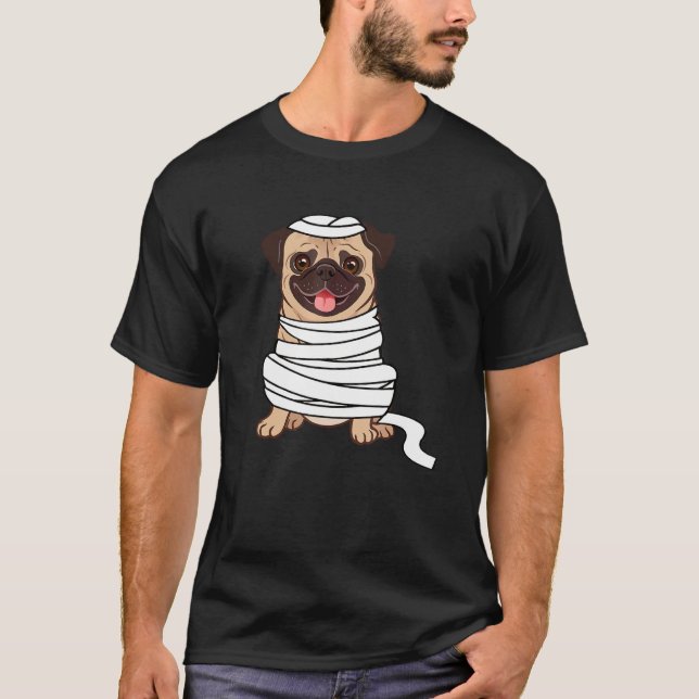 Camiseta Mummy Pug Cute Dog Halloween Pug O Ween (Frente)