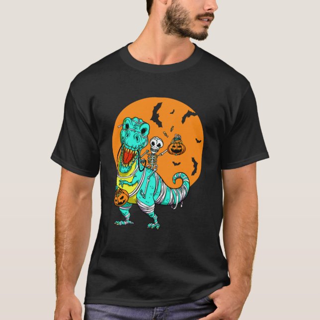 Camiseta Mummy Trex Rex Skeleton com Pumpkin e Candy Toddl (Frente)