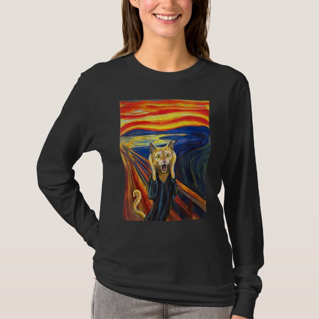 Camiseta Munch é o gato de pintura de Gritar (Frente)