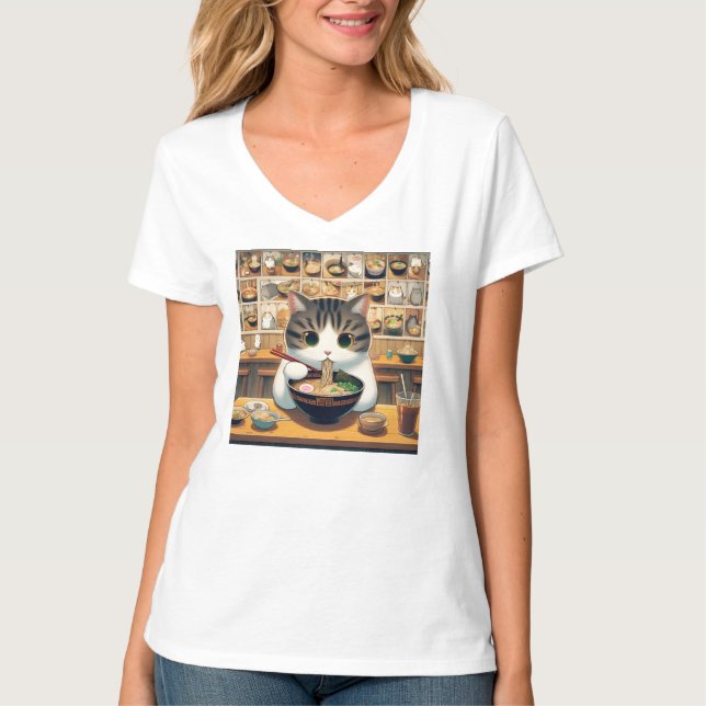 Camiseta Munchkin Cat Eating Ramen (Frente)