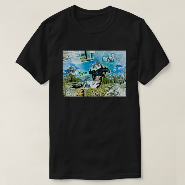 Camiseta mundo de fantasia de abstrato skyrim v2 (Frente do Design)