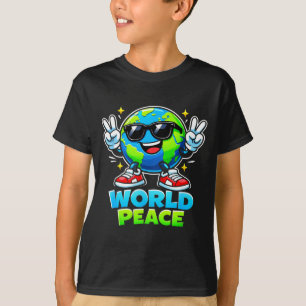 Camiseta Mundo Divertido Fofo Paz Mundial Movimento de Difu