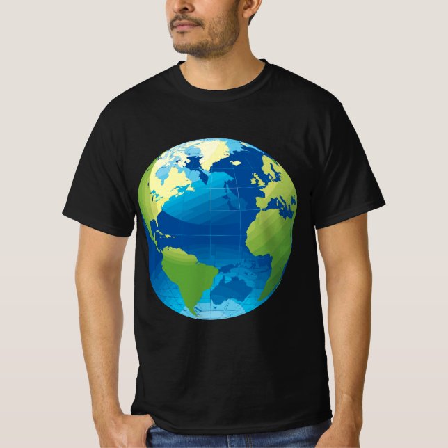 Camiseta Mundo - Mapa Planeta Terra Azul Verde (Frente)