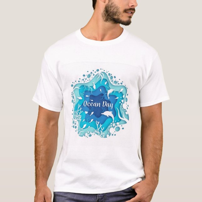 Camiseta mundo-oceanos-conceito-papel-estilo-com-peixe (Frente)