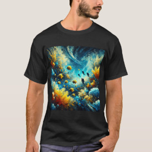 Camiseta mundo submarino com peixe coral amarelo