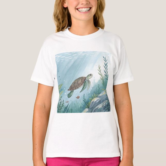 Camiseta Mundo submarino com tartaruga (Frente)