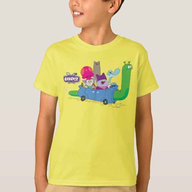 Camiseta Mung, Chowder, Shnitzel, & Truffles no Carro-Carro (Frente)
