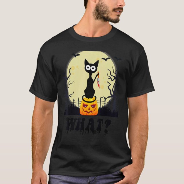 Camiseta Murderous Black Cat With bloody Knife Halloween Co (Frente)