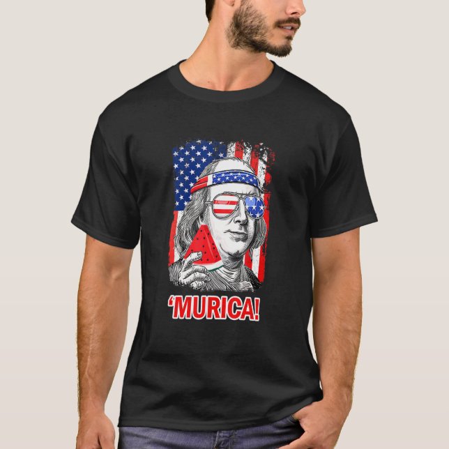 Camiseta Murica Ben Drankin Watermelon American Flag 4th Of (Frente)