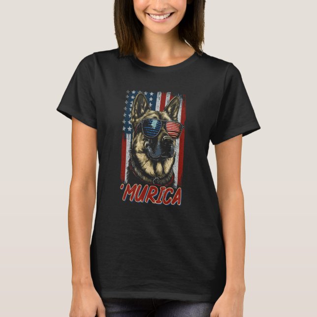 Camiseta Murica Patriotic German Shepherd 4th of July Dog 1 (Frente)