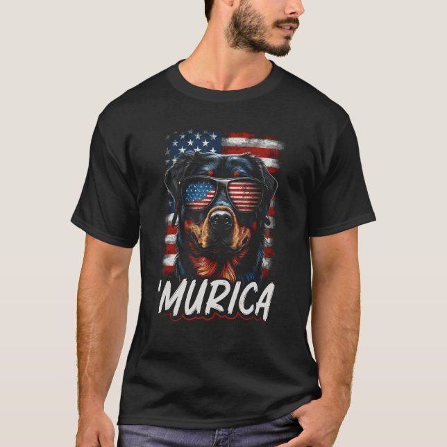 Camiseta Murica Patriotic Rottweiler 4th of July Dog 11 (Frente)