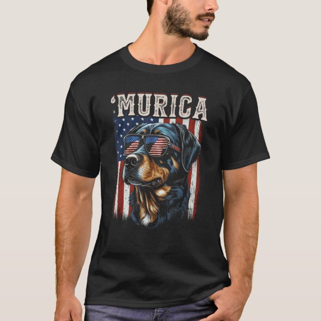 Camiseta Murica Patriotic Rottweiler 4th of July Dog 12 (Frente)