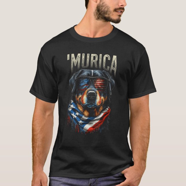 Camiseta Murica Patriotic Rottweiler 4th of July Dog 13 (Frente)