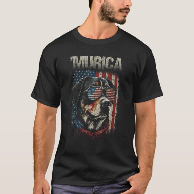 Camiseta Murica Patriotic Rottweiler 4th of July Dog 3 (Frente)