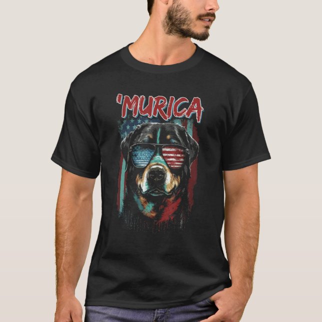 Camiseta Murica Patriotic Rottweiler 4th of July Dog 7 (Frente)