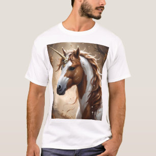 Camiseta Murmurios Do Unicórnio Fantasia Marrom E Branco,