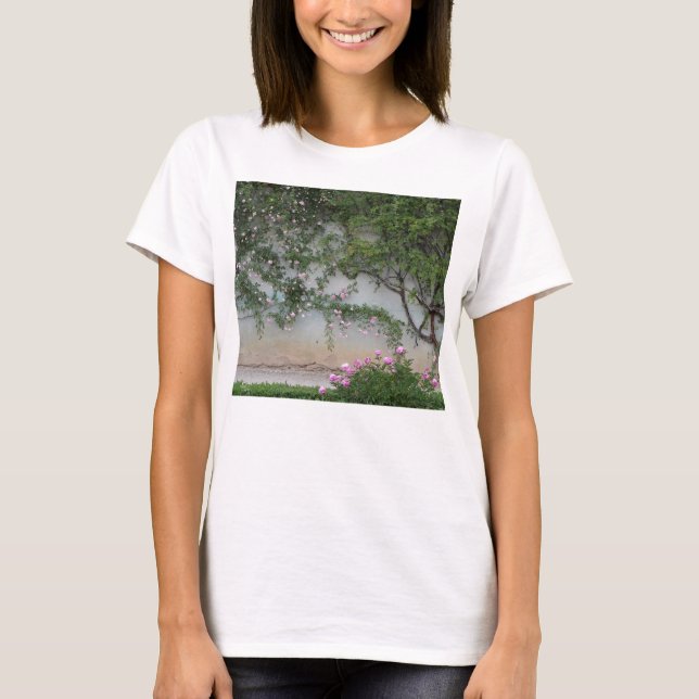 Camiseta Muro de Rosas Rosa, Florença, Itália (Frente)