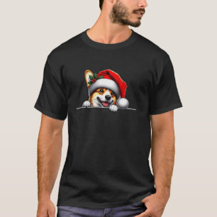 Camiseta Muro Engraçado Corgi natal acenando Santa Hat Holi