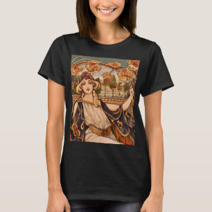Camiseta Musa Crisântemo Dourado – Floral Art Nouveau