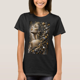 Camiseta Musa Fragmentada Dourada Micro Mosaico 3D de Lux