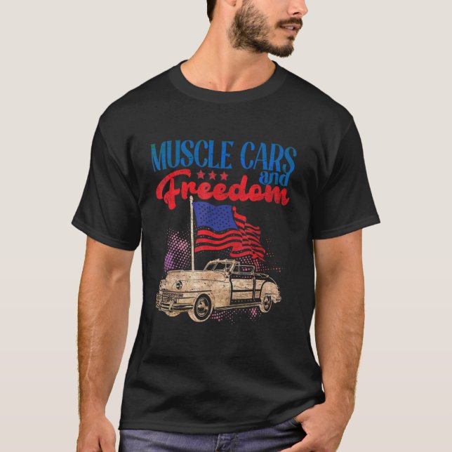 Camiseta Muscle Cars Freedom American Car Entusiasta 4 de j (Frente)