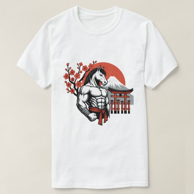 Camiseta Muscle Horse Warrior – Japanese Fuji Torii Art (Frente do Design)