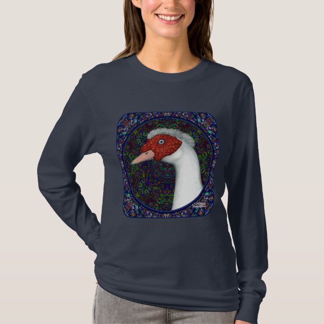 Camiseta Muscovy Cabeça de Pato Branca (Frente)