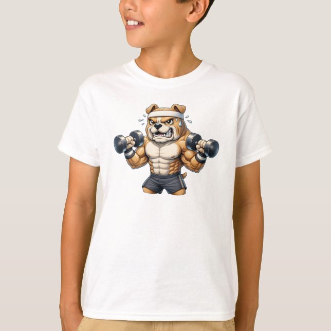Camiseta Muscular Bulldog Weightlifting Mascot (Frente)