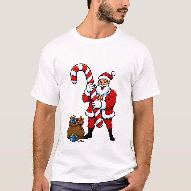 Camiseta Muscular Santa Flexing! Winking Claus & Sweet Holi (Frente)
