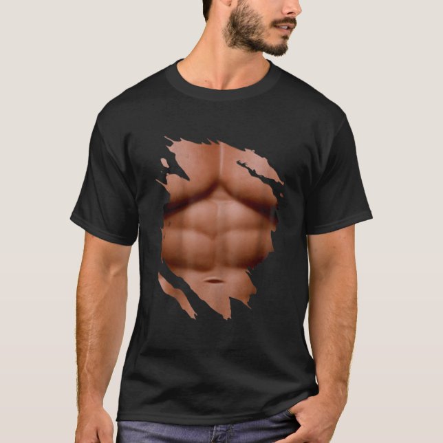 Camiseta Músculo Falso Sob O Tórax Embalagem Seis Abs Estam (Frente)