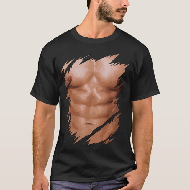 Camiseta Músculos Falsos De Homens Rasgados No Tórax Seis E (Frente)