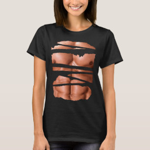 Camiseta Músculos Falsos Engraçados Modelo de Fitness Peito