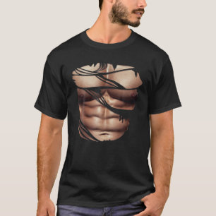Camiseta Músculos Falsos Pulverizados Torno Torno Seis Emb