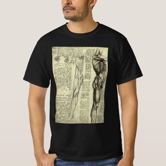 Camiseta Músculos masculinos da Anatomia Humana de Leonardo (Frente)