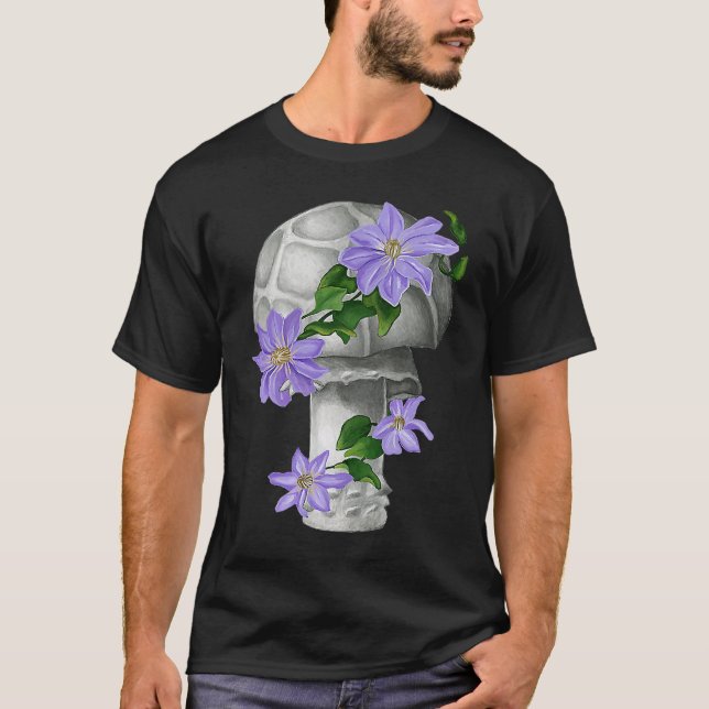 Camiseta Mushroom and violet vine flowers  leaves stem (Frente)