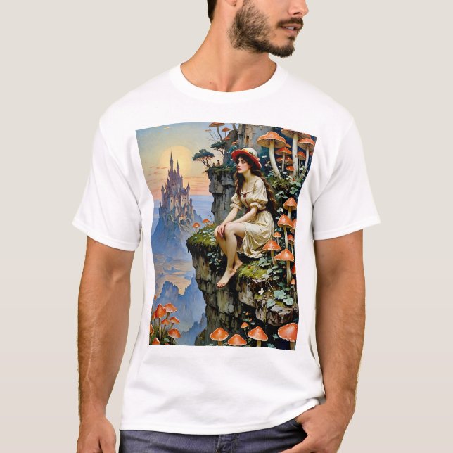 Camiseta Mushroom Fantasy Dreamscape Encantado Castle Art (Frente)