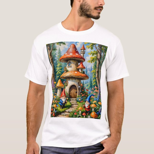 Camiseta Mushroom Fantasy Gnome House Whimsical Art T-Shirt (Frente)