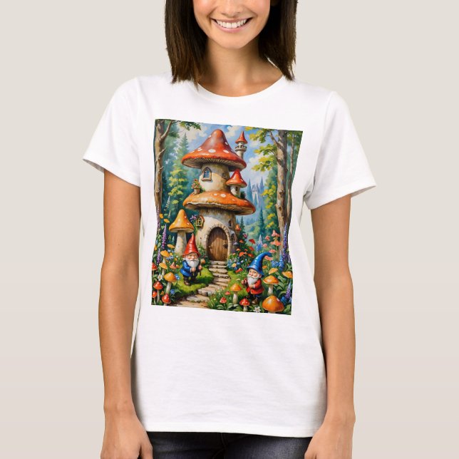Camiseta Mushroom Fantasy Gnome House Whimsical Art T-Shirt (Frente)