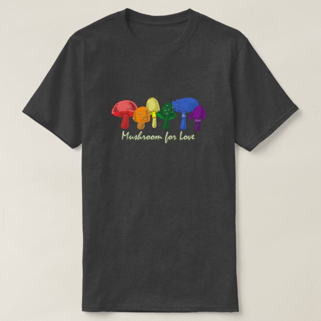 Camiseta Mushroom for Love - Sutil Rainbow LGBTQ+ Orgulho (Frente do Design)
