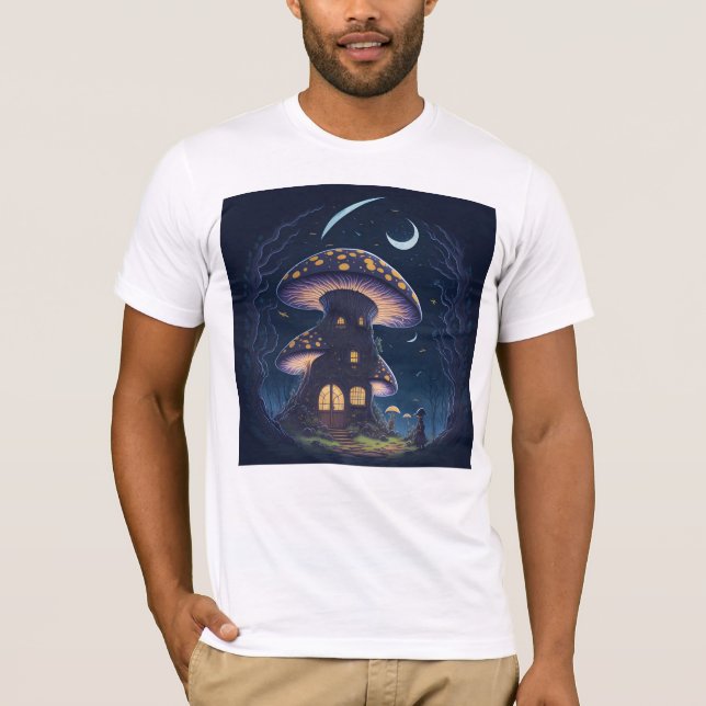 Camiseta Mushroom House Under a Crescent Moon   (Frente)