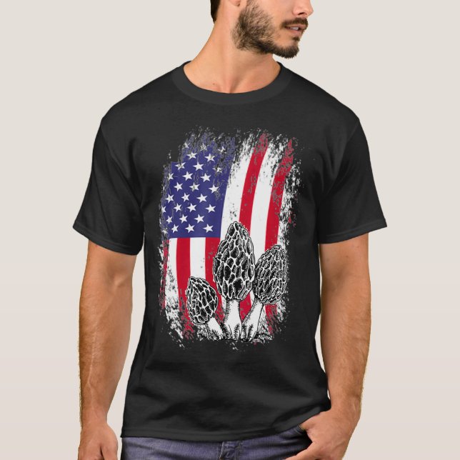 Camiseta Mushroom Hunting Patriotic American USA Flag  (Frente)